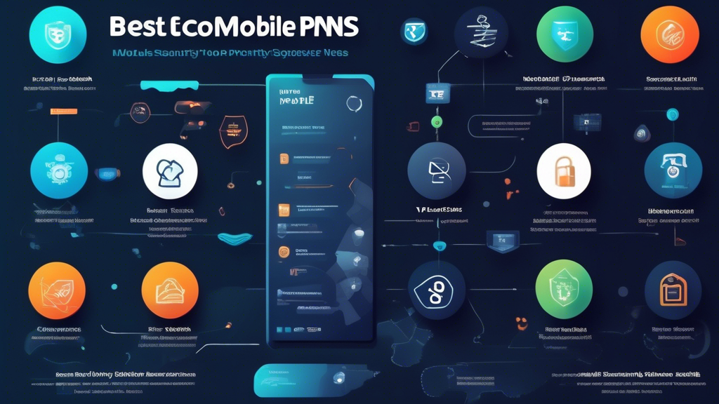 Create an image showcasing a visually engaging comparison chart of the best mobile VPNs in 2023. Include icons or logos representing different VPN services, alongside categories such as speed, security features, pricing, and specialized use cases like streaming and geographic access. The background should have a techy feel, with elements symbolizing internet security and privacy, like padlocks and shields. The overall aesthetic should be modern and informative, emphasizing the theme of technology and mobile usage in an eye-catching manner.