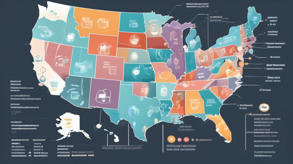 Create an image that visually breaks down the costs associated with obtaining a DOT medical card. The image should depict a detailed analysis of expenses, with elements illustrating examination fees, state-by-state cost variations, and tips for finding affordable options. Include a map showing cost differences across states, graphical representations of varying fees from different medical providers, and a friendly guide character offering money-saving tips. The overall composition should be informative and visually engaging, with a focus on clarity and accessibility for commercial drivers seeking to understand the financial aspects of acquiring a DOT medical card.