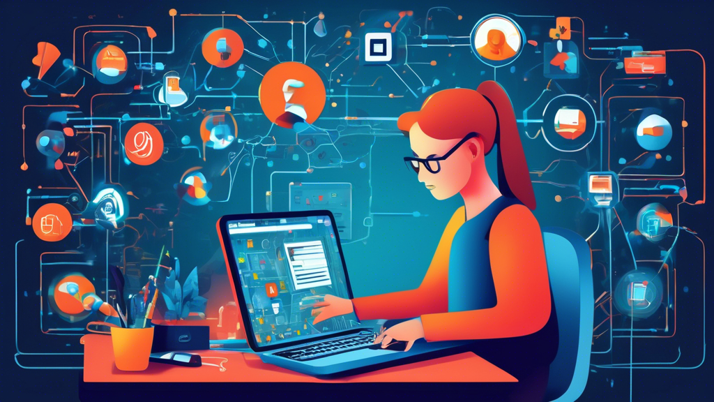 Create an image that depicts a person sitting at a desk, focused on a computer screen displaying a web browser troubleshooting interface. On the screen, show a vivid mixture of icons representing connectivity issues, incorrect browser configurations, and common error messages. Include visual elements like wires or a symbolic digital maze in the background to convey the concept of navigating through technical challenges. The scene should also highlight the help or support sections and resources for overcoming these issues, with a sleek, modern aesthetic to emphasize the benefits of using updated browsers for unblocking sites. Include subtle hints of security features represented by padlock icons integrating into the design, symbolizing safe browsing solutions.