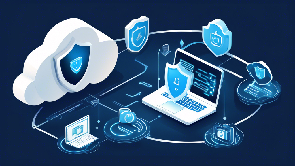 Create an image illustrating the concept of Sicherheit und Datenschutz in der Private Cloud. The image should depict a secure digital environment, featuring a private cloud icon surrounded by protective elements like a digital shield, data encryption symbols, and lock icons. Include visual representations of compliance documents and secure access controls, contrasting it subtly with a public cloud in the background. The color scheme should be calming and professional, using shades of blue and green, to convey a sense of security and trust.