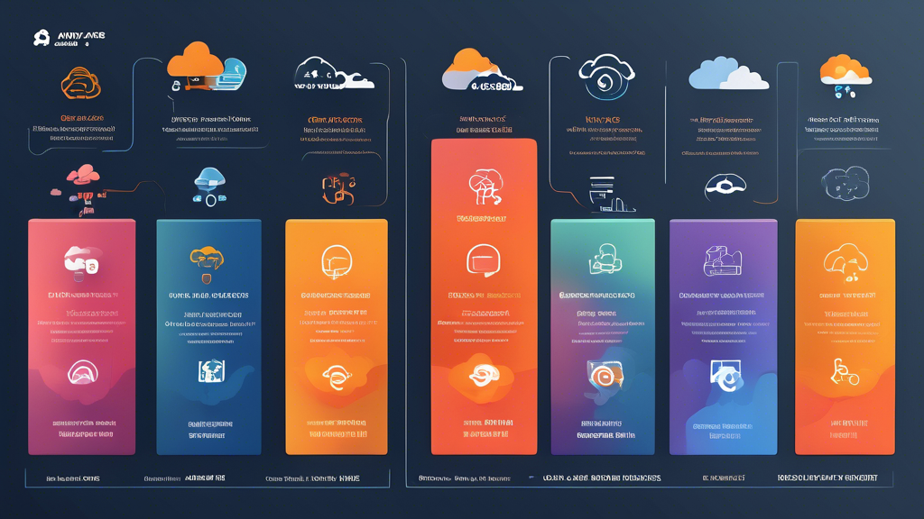 Create an informative and visually engaging infographic that illustrates the top cloud computing service providers of 2023, including AWS, Microsoft Azure, and Google Cloud. The infographic should visually compare their price structures, service offerings, and customer satisfaction ratings. Use a clean and modern design with icons representing each provider, bar graphs for price comparisons, and star ratings for customer support. The background should feature a cloud-themed design to emphasize the cloud computing context. Include the title Top Cloud Computing Service Providers of 2023 prominently at the top.