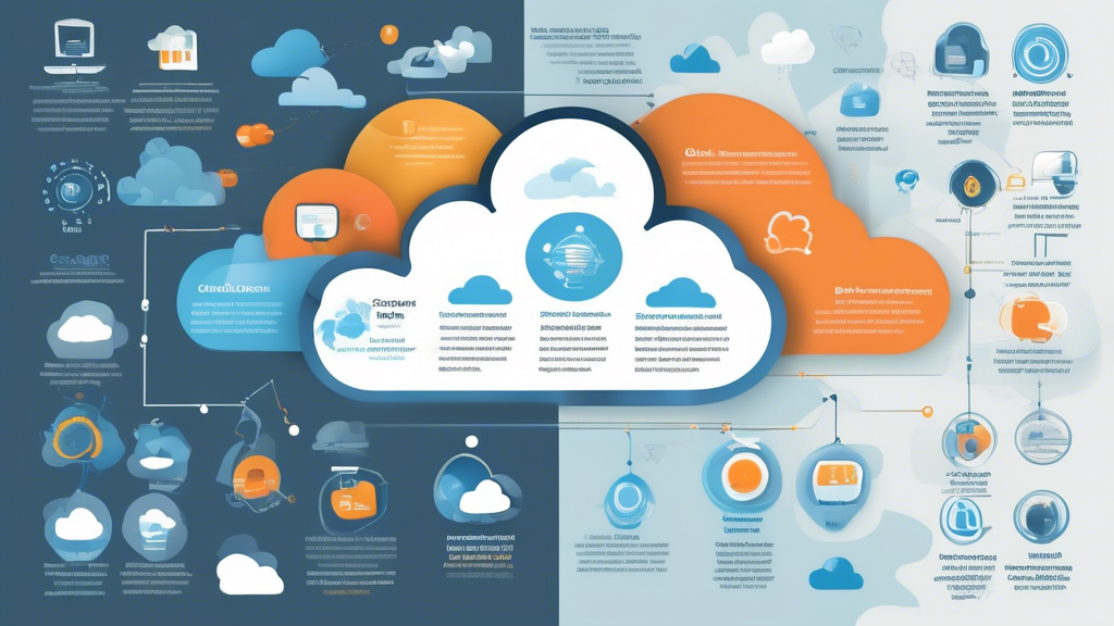 Create an informative and visually appealing infographic that illustrates tips for selecting the best cloud computing services for businesses. Highlight key criteria for evaluating cloud services, showcase future-oriented trends and technologies, and include example case studies of successful cloud service implementations. Use a modern design with cloud-themed graphics, data points, and color coding to enhance clarity and engagement.