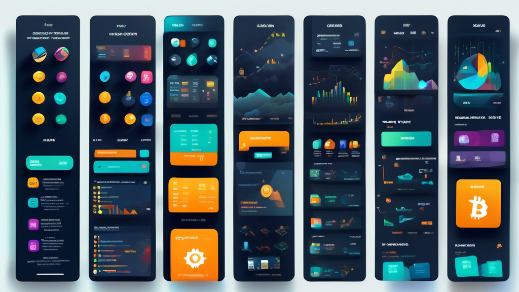 Create an infographic-style image that visually compares the top apps to buy crypto. Include elements such as app icons, pros and cons lists, fees comparison, supported cryptocurrencies, and customer service ratings. Use a clean and modern design with vibrant colors to highlight the differences among the apps, making it visually appealing and easy to understand for beginners interested in cryptocurrency.