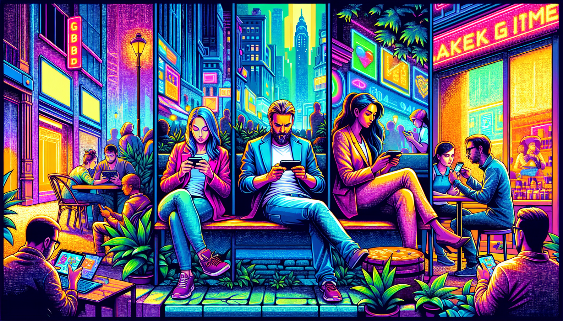 Create an image depicting a vibrant and dynamic scene of players enjoying Jackpot City Casino