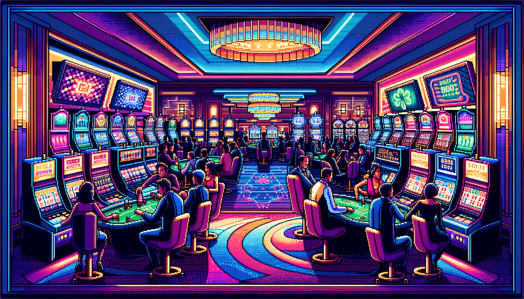 **Prompt for DALL-E:**

Create an image that showcases the gaming floor of Borgata Casino, highlighting the diverse range of gaming options. Include a vibrant scene with players engaged in classic table games such as poker and blackjack, and a variety of innovative slot machines with colorful, dynamic displays. Capture the excitement and energy of the gaming area, with a backdrop of elegant design elements that reflect the luxurious atmosphere of Borgata Casino. Add visual details like players of different backgrounds enjoying the games, creating an inclusive and lively environment.