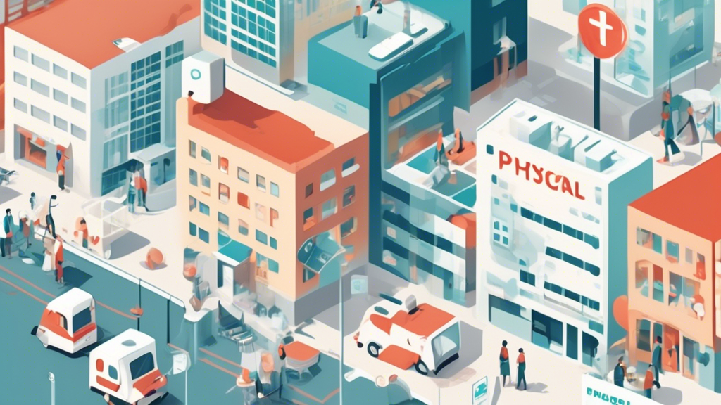 Create an image depicting a diverse range of medical facilities that offer affordable DOT physical exams in a bustling cityscape. Illustrate various options like urgent care centers, specialized occupational health clinics, and independent practitioners, each marked with visible price tags or signs indicating Affordable DOT Physicals Available Here. Include a digital map overlay with highlighted locations and a search bar featuring the keyword dot physical near me cost. Add icons for user reviews and certification badges to emphasize informed and budget-friendly healthcare choices.