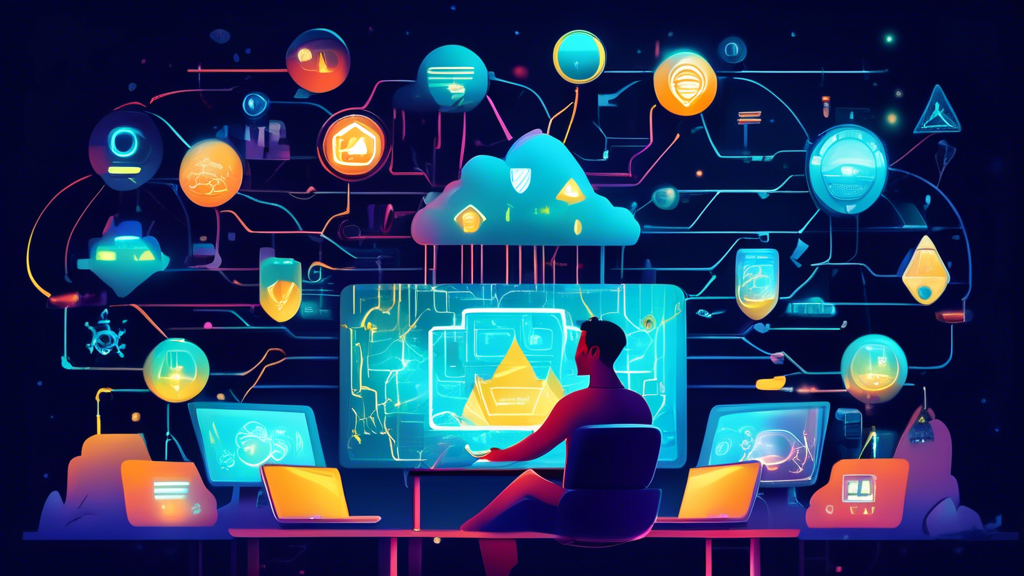Create an image of a digital landscape symbolizing internet freedom, featuring a person sitting at a computer surrounded by glowing icons representing VPNs, proxies, and TOR. The background should include artistic representations of a secure digital shield, a lock and key, and pathways branching off in multiple directions to illustrate different access methods. The atmosphere should convey a sense of innovation, exploration, and digital empowerment, highlighting the theme of overcoming barriers to access blocked websites.