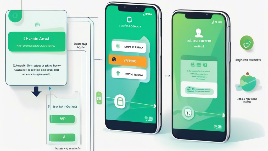 Create an image that showcases a split-screen design, illustrating a step-by-step guide on how to install a VPN on both Android and iOS devices. On the left side, depict an Android phone screen with visual step-by-step instructions featuring icons and arrows pointing to buttons like Install and Settings. On the right side, show an iPhone with similar instructions, emphasizing ease and clarity with intuitive visual aids. Include elements like checkmarks to indicate successful stages, and ensure the background is minimalistic to focus on the process. Add text overlays with the keyword install VPN on phone subtly incorporated in the design, enhancing both instruction and search optimization.