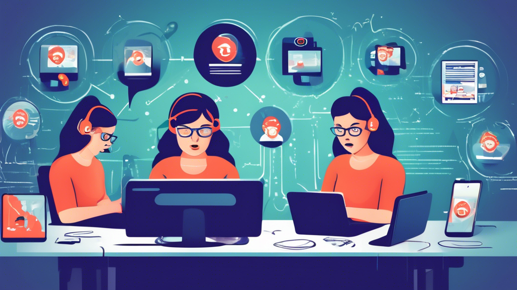 Create an image depicting a person sitting at a desk, surrounded by a variety of smartphones and tablets with different screen displays. Each screen shows a different error message or connectivity issue related to VPN installation. The person