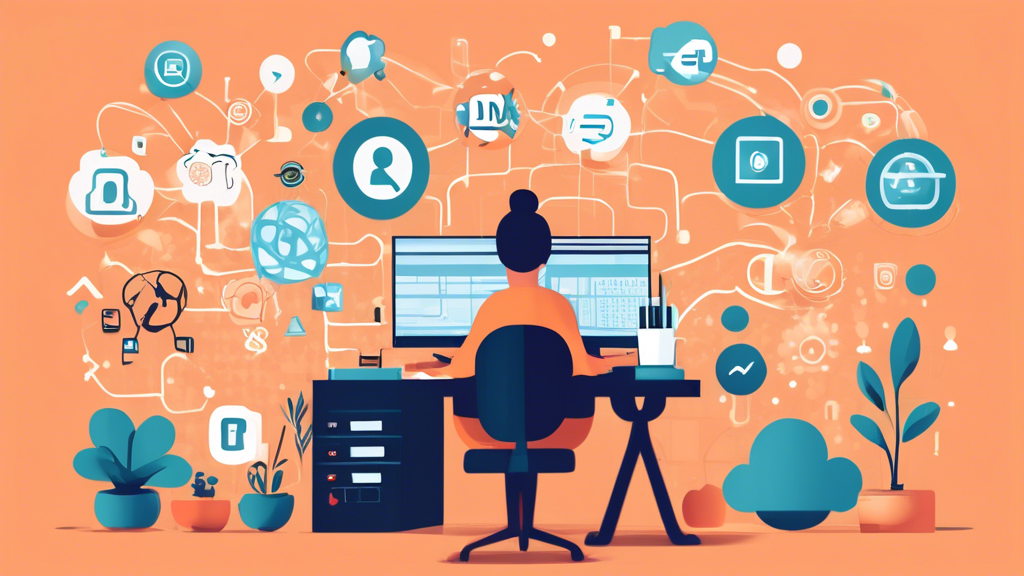 Create an image depicting a person at a computer screen surrounded by floating icons representing various quick and effective solutions to unblock restricted sites. Include visual elements like a web proxy icon, a DNS server symbol, and minimalist troubleshooting icons. The setting is a modern home office with a cozy, inviting ambiance. The person looks satisfied and focused as their screen begins to fill with previously blocked content coming to life.