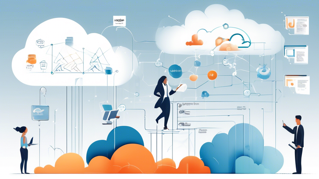 Create an image that visually represents the concept of Scalability and Flexibility of Tableau Cloud. The illustration should depict a modern, cloud-based infrastructure with dynamic and adaptable elements, symbolizing growth and flexibility for businesses of various sizes. Include visual metaphors like scaling bar graphs or expanding pathways to symbolize increasing data volume and business requirements. Integrate icons or elements that represent agile data analytics and decision-making processes, all framed within the context of Tableau Cloud, showcasing its role in modern data management. The overall tone should be innovative and forward-thinking, appealing to businesses looking to leverage cloud technology for their data needs.