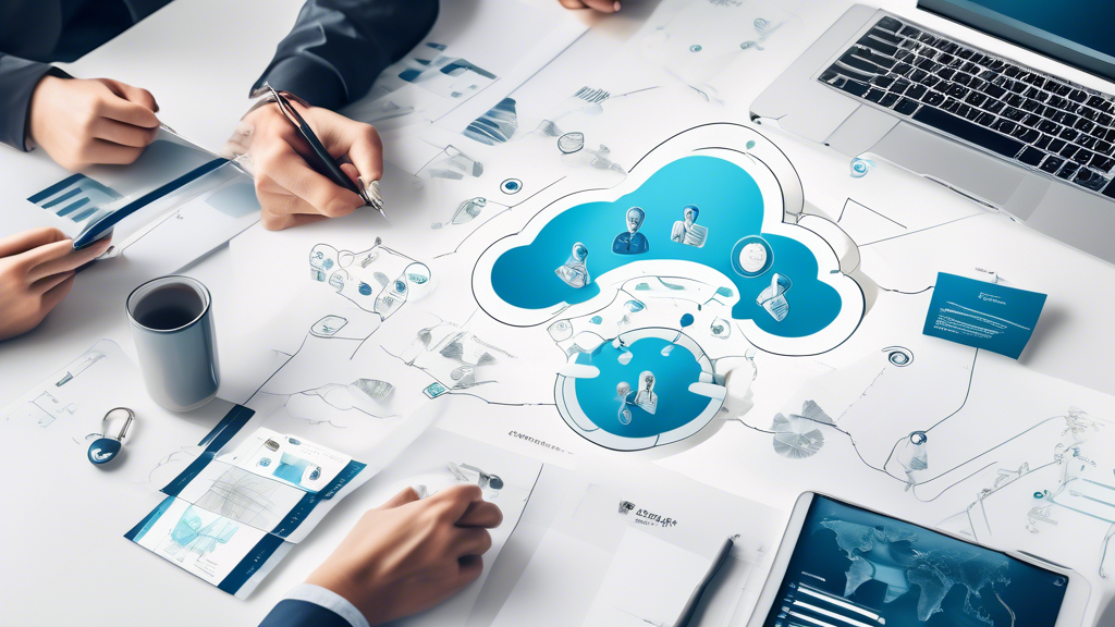 Create an image that visually represents the concept of Sicherheit und Zusammenarbeit in Tableau Cloud. The image should depict a diverse team of professionals collaborating around a digital interface showing Tableau Cloud features. Include visual elements like padlocks, shield icons to symbolize data security, and charts or graphs depicting teamwork and data sharing. The setting should be a modern office environment, emphasizing a blend of technology and collaboration. Use vibrant colors to convey a sense of innovation and flexibility in data management.