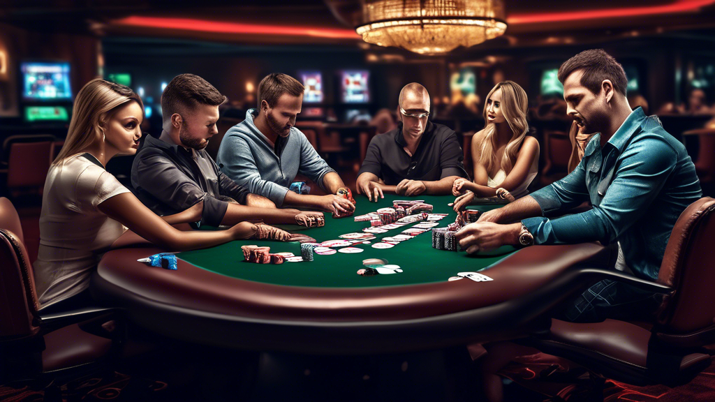 Create an image that represents advanced poker strategies for maximizing winnings on PokerStars, featuring a poker table with players engaged in intense focus. Include visual elements like chips stacked high, cards with strategic symbols (like bluffs and odds), and a digital display showing real-time gameplay analytics. Incorporate a dramatic lighting effect to emphasize the psychological intensity of bluffing and decision-making in an online poker setting.