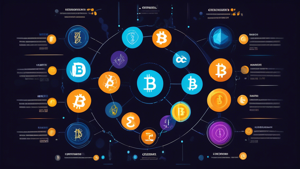 Create a visually engaging and informative infographic showcasing the top cryptocurrencies to consider for investment in 2022. Highlight Bitcoin as the industry leader with a representative graphic of a Bitcoin coin, and illustrate Ethereum