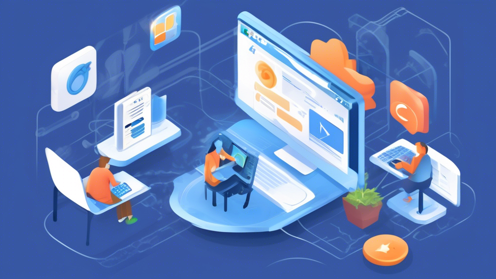 Create a detailed, step-by-step illustration that guides the user through selecting and using a proxy browser to unblock websites. The image should depict a digital user interface showing the process of choosing a proxy browser, followed by setting configurations needed to access blocked websites. Include visual elements like browser windows, dropdown menus, and connectivity indicators, emphasizing ease of navigation and security. The scene should be modern and tech-savvy, incorporating the keyword 