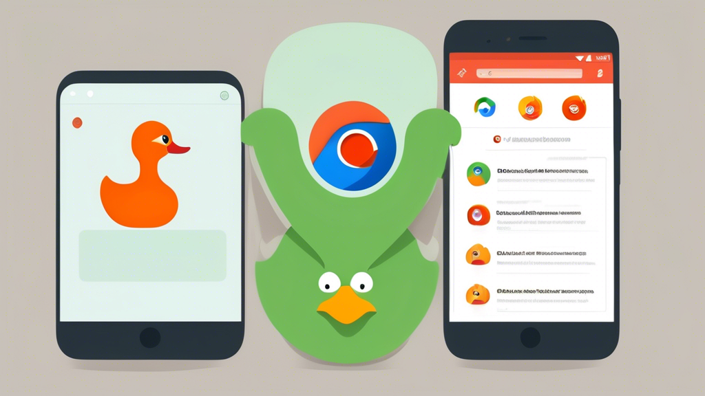 Prompt: An imaginative illustration showcasing a split-screen comparison between DuckDuckGo