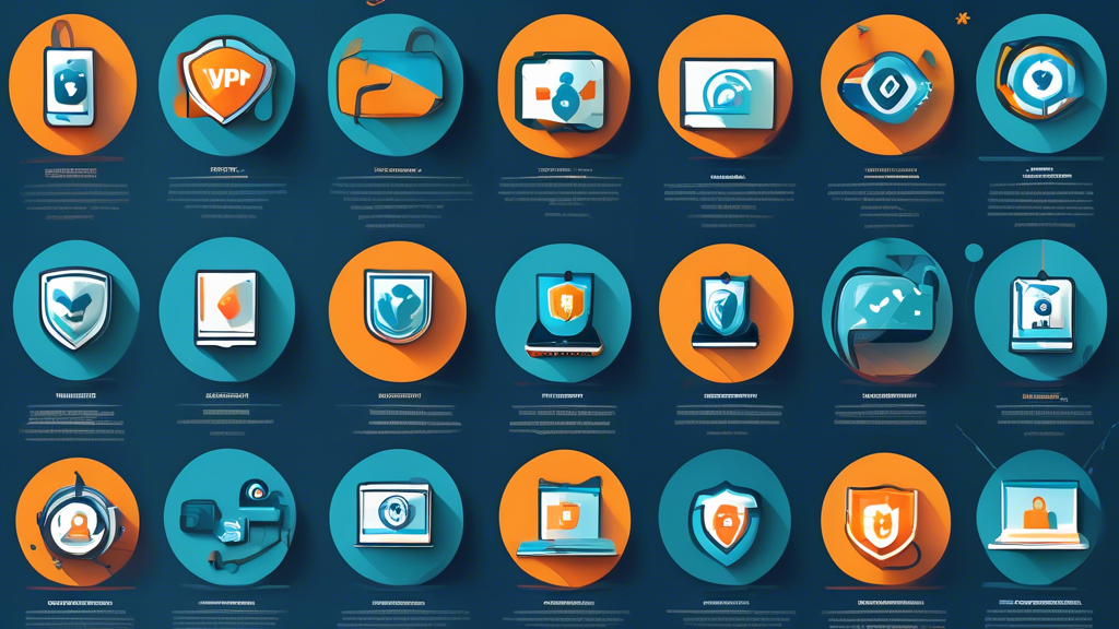 An infographic illustrating the criteria for choosing the best VPN app, featuring icons and visuals representing speed and stability of connection, privacy and security policies, and support for multiple devices and operating systems. The design should incorporate vibrant colors and modern graphics, emphasizing the importance of each criterion in online safety.
