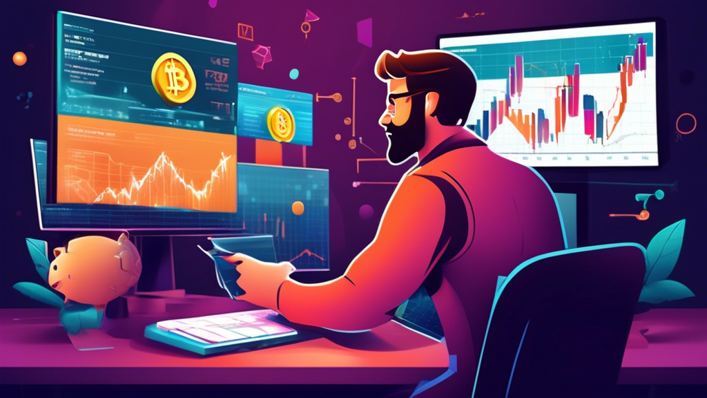 Create an illustration that visually represents the benefits and risks of trading crypto futures. The image should feature a split scene: on one side, depict a confident beginner trader engaging in successful trading with charts showing upward trends, and symbols of profit like dollar signs and winning trades. On the other side, illustrate potential risks and market volatility, showcasing a worried trader surrounded by falling charts, warning signs, and stormy imagery. Include elements representing cryptocurrencies like Bitcoin and Ethereum to emphasize the theme of crypto futures trading. The overall tone should balance optimism with caution, capturing the dual nature of investing in crypto futures.