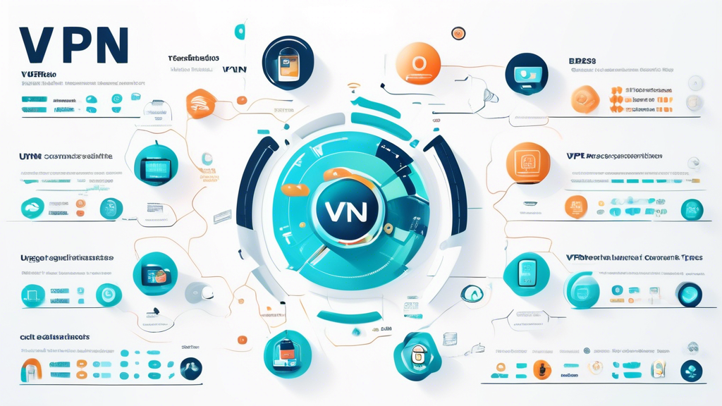 Create an infographic style image that compares the top VPN services available in 2023. Include elements like speed indicators, number of servers, pricing tiers, and unique features (like customer support and user-friendliness). Use a visually engaging layout with icons representing security, privacy, and content accessibility. Incorporate a sleek and modern design aesthetic that resonates with tech-savvy users, with a color palette that reflects trust and reliability.