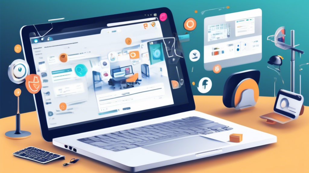 Create an image of a digital workspace featuring a laptop screen displaying a browser window, with various icons and extensions on the toolbar representing third-party tools for accessing blocked sites. The scene should include symbols for VPN services and other bypass tools, highlighted in a non-intrusive yet visible manner. The background should be a subtle office setting to imply a professional yet discreet environment. Include symbols or icons that suggest the concept of internet freedom, like open chains or unlocked padlocks, to convey the idea of overcoming online restrictions. The overall tone of the image should balance a sense of technological savvy with respect for legal and ethical boundaries.