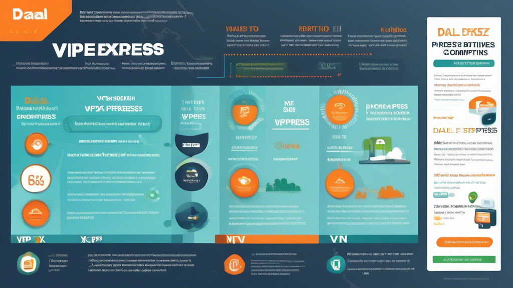 **DALL-E Prompt:** Create an informative and visually appealing infographic that highlights the reasons to choose VPNExpress over other VPN alternatives. Include elements like side-by-side comparisons of VPNExpress with popular competitors, user ratings, expert opinions, and a visual representation of pricing plans. Use a modern, professional design style with a color palette that suggests security and reliability, such as blues and greens. Incorporate icons representing data protection, user satisfaction, and cost-effectiveness, along with the keyword vpnexpress prominently displayed.