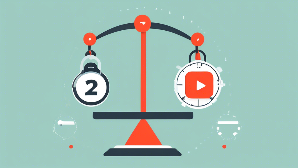 Create an image that depicts a balanced scale. On one side of the scale, place icons representing the advantages of using a 12345 proxy for YouTube access, such as an open padlock, a speedometer (indicating fast access), and the YouTube logo reflecting enhanced access to blocked content. On the other side of the scale, place icons signifying the limitations, including a buffering wheel (indicating potential streaming quality issues), a warning symbol (for security risks), and a dimmed YouTube logo. In the background, include subtle digital elements to convey a sense of online connectivity and data flow, emphasizing the technological aspect of using a proxy for streaming services.