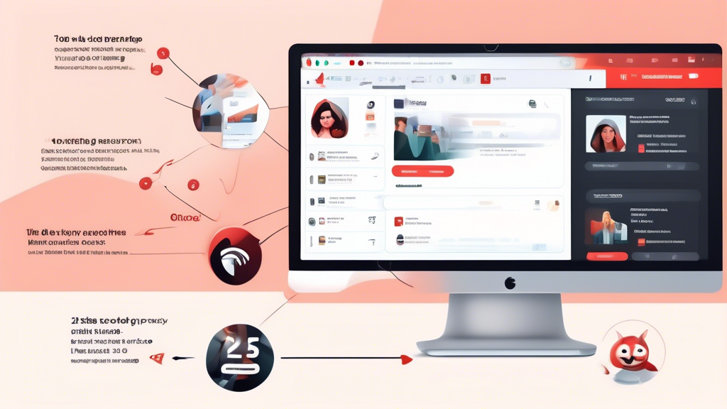 Create an image illustrating a digital step-by-step guide on a computer screen, showing the process of using 12345Proxy to unblock YouTube for free. The screen displays a tutorial with arrows and highlighted sections that guide the user through the steps of accessing and setting up 12345Proxy. Include visual elements like icons representing user-friendly features, a simplified YouTube icon unlocking from a padlock, and tips for optimizing the connection. The overall theme should convey ease of use and effectiveness, with a modern and tech-savvy design.