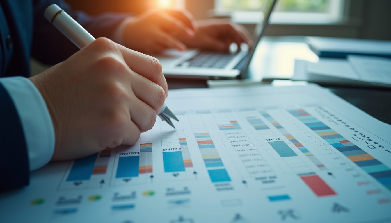  Close-up of hands analyzing harmonized tariff schedules with global trade infographic background