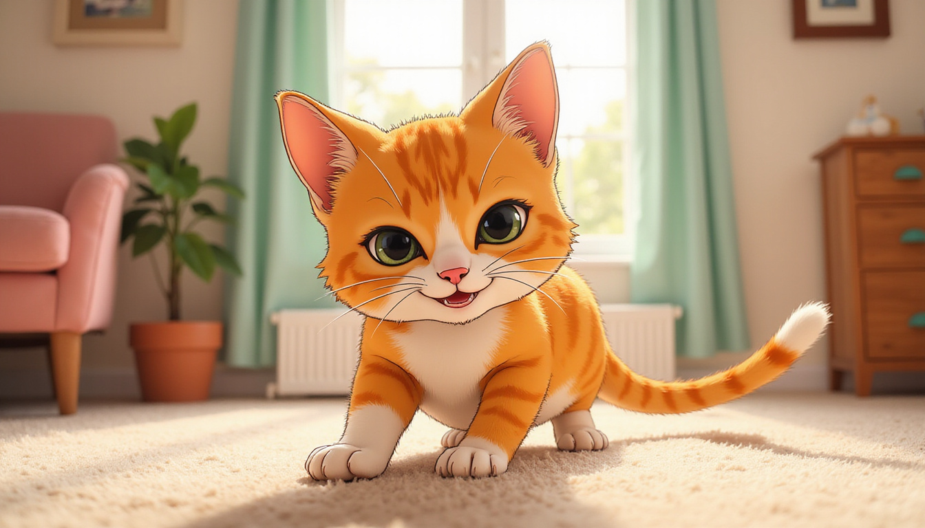  close-up of a cat marking territory, intense eyes, indoor house background