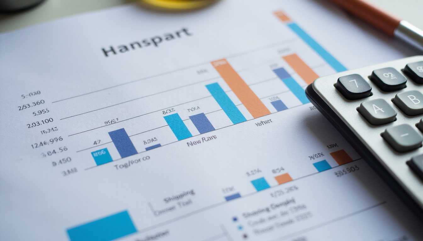  Close-up of paperwork and calculator, shipping costs analysis, international trade concept