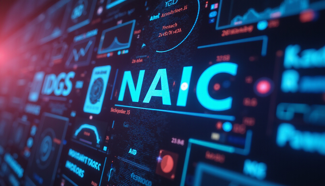  futuristic digital interface with NAICS codes and industry icons