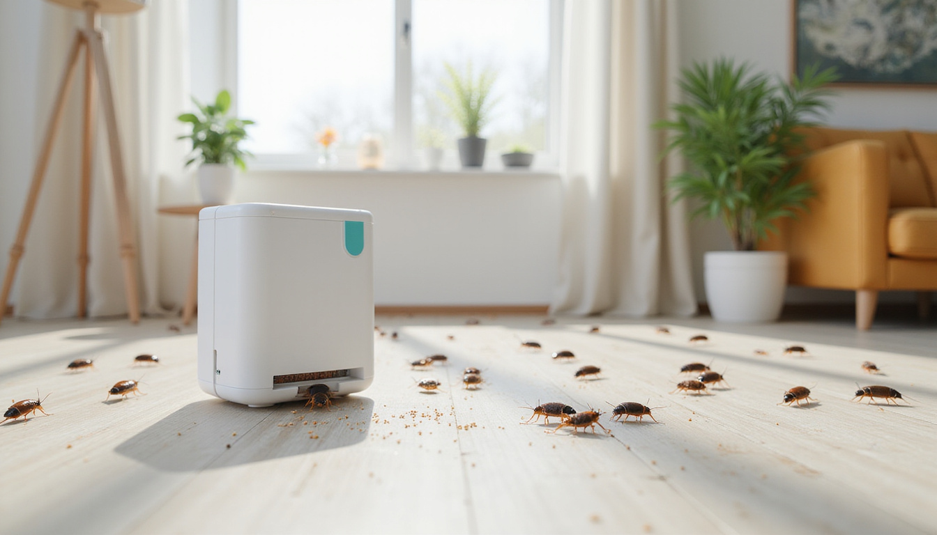  Modern roach bait stations strategically placed for pest control in a clean home environment