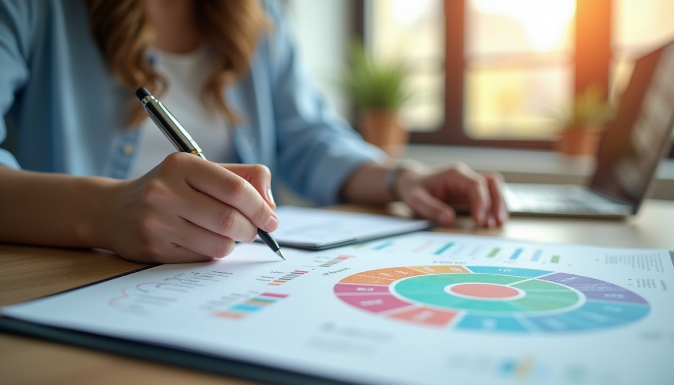  open ISIC Classification Manual on a wooden desk, business person analyzing data, bright study setting, focused atmosphere