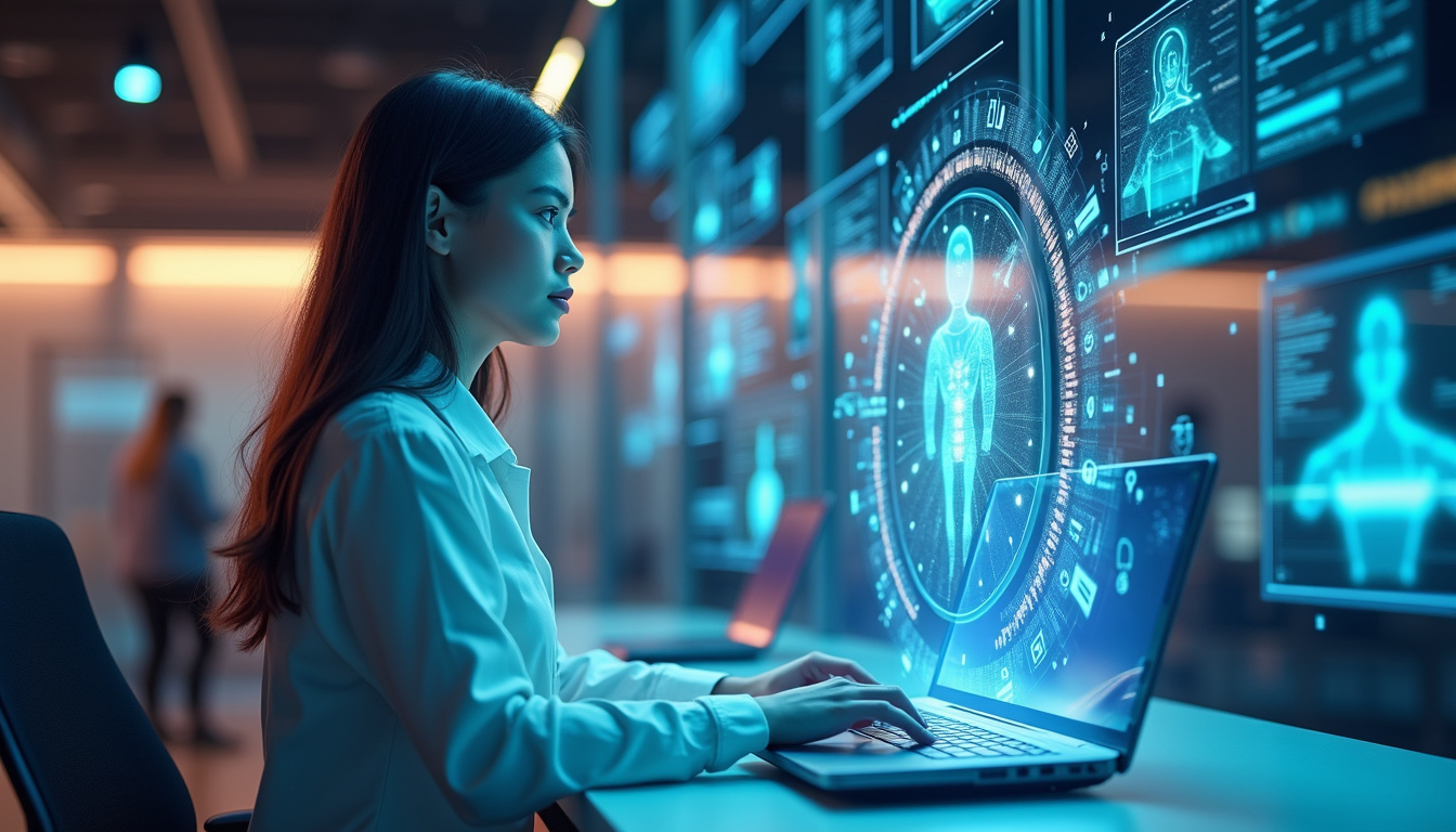  Futuristic AI-powered call center with holographic interface and seamless customer interaction