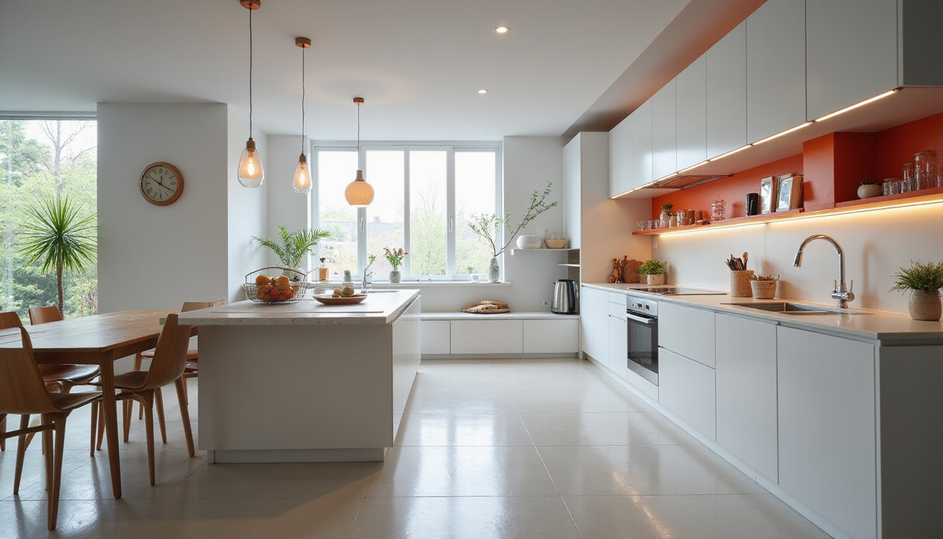  sleek modern kitchen with hidden roach bait traps, clean and bright lighting