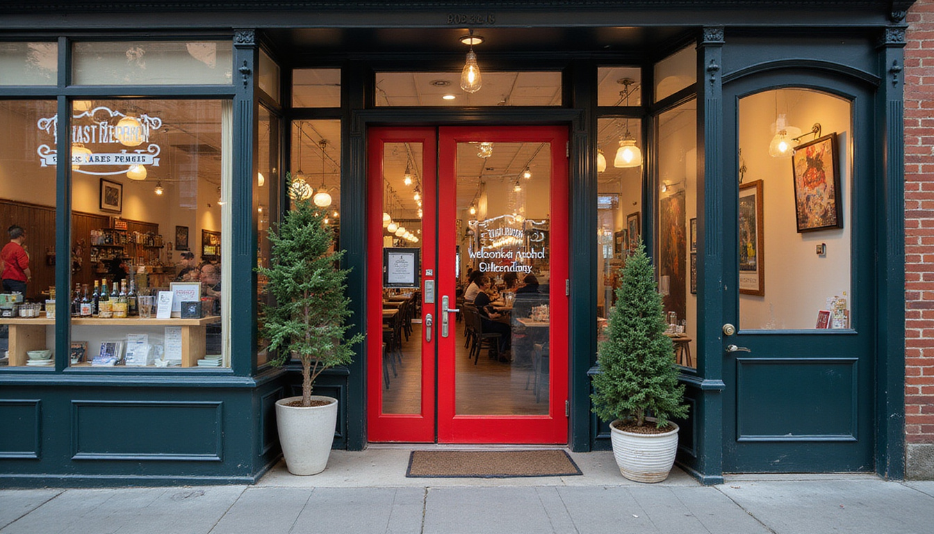  storefront with alcohol sales permit displayed, welcoming atmosphere, small business, vibrant colors