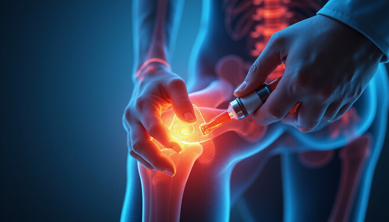  modern pain relief devices applied on stressed joints, innovative technology background