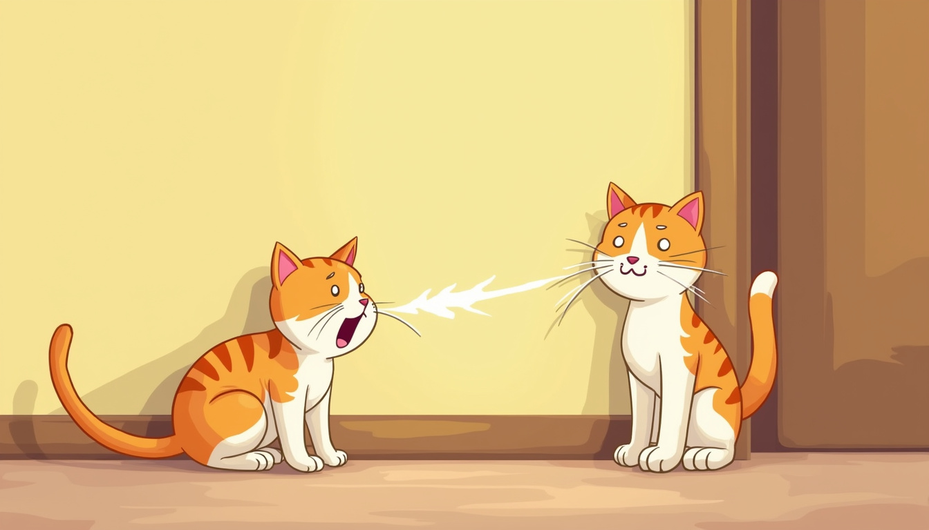 cat spraying on wall, close-up, indoor home, worried cat owner watching