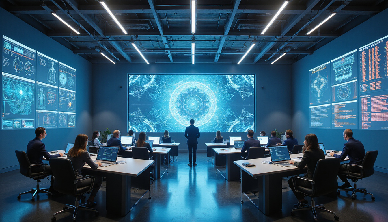  Diverse intelligent agents collaborating seamlessly in a high-tech control room with holographic displays