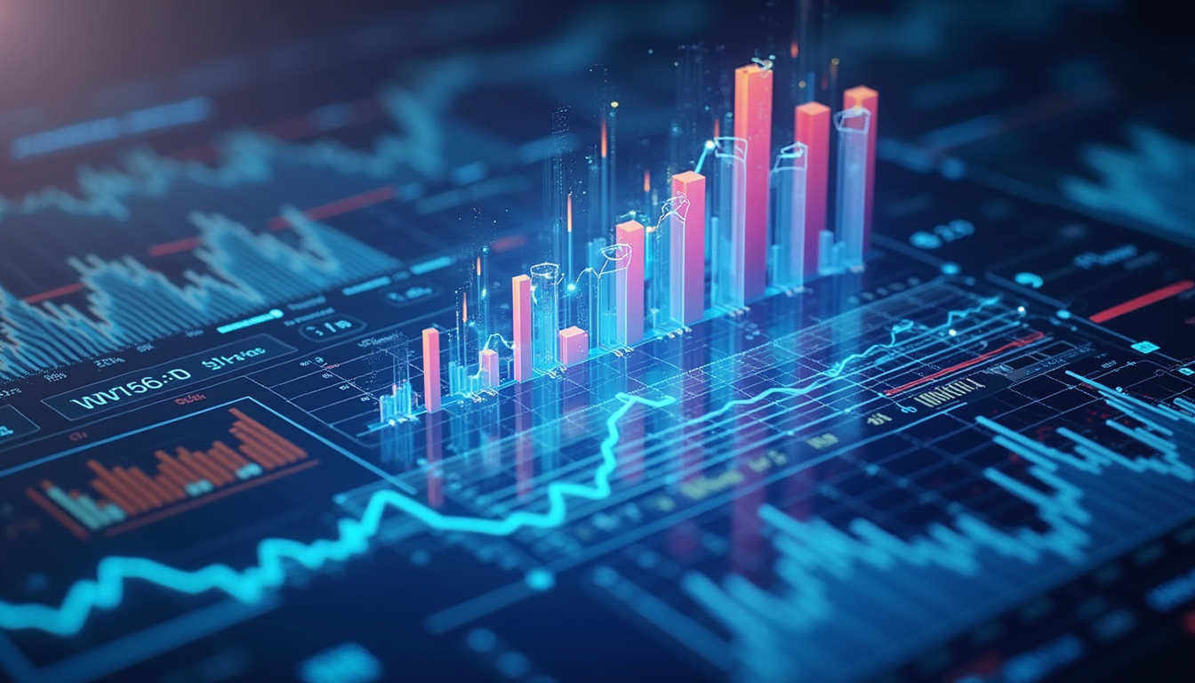  sleek interface of crypto lending platform on transparent screens, diverse investors monitoring growth charts