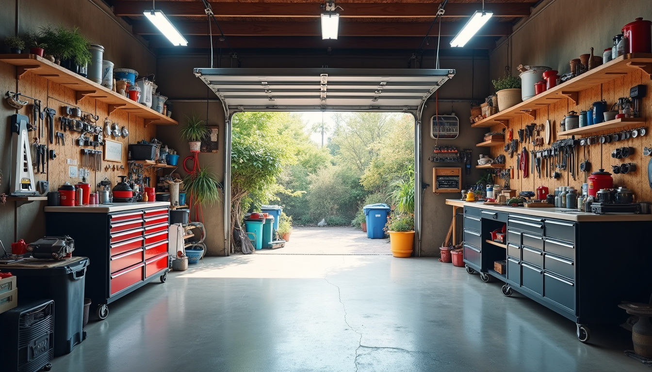  cluttered garage transforming into spacious, tidy area with tools neatly stored