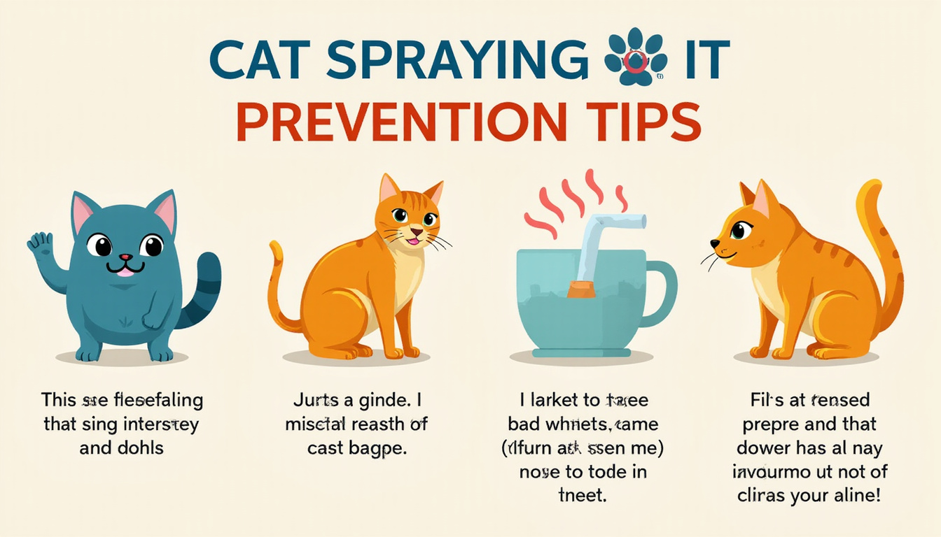 infographic-style image of cat spraying prevention tips with icons