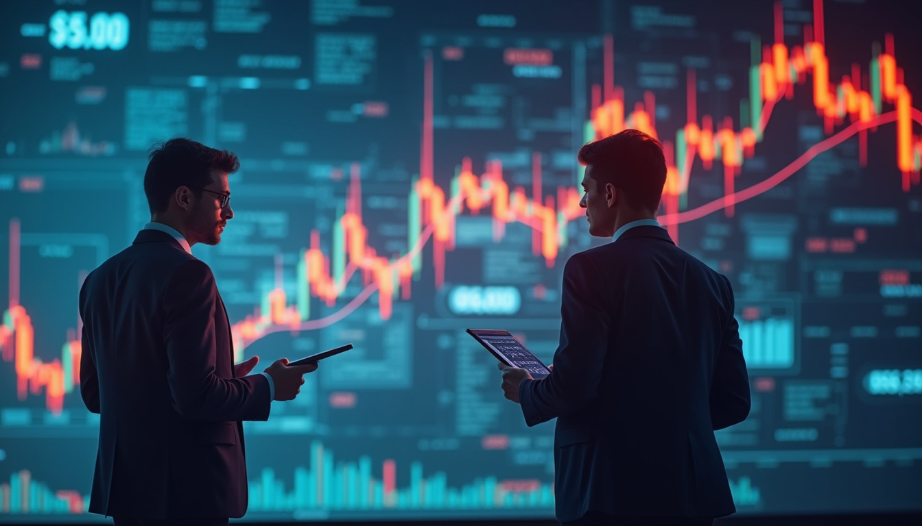  Businesspeople analyzing pricing strategies on digital charts, global trade symbols, financial graphs background