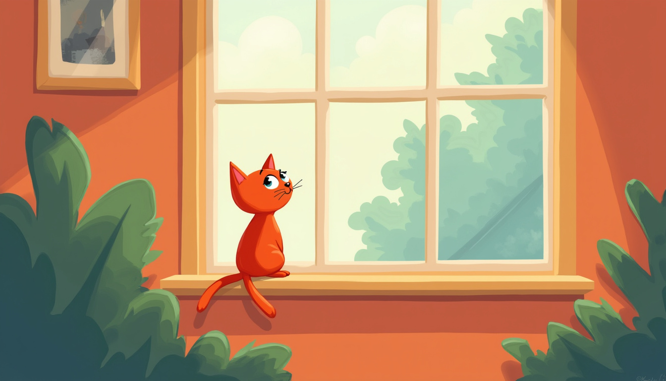 Curious cat watching intently from a cozy home window perch