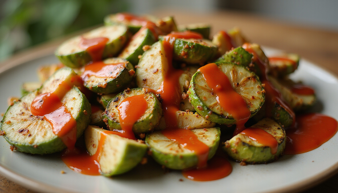 Close-up of vibrant keto-friendly sauces drizzled over grilled vegetables, natural lighting