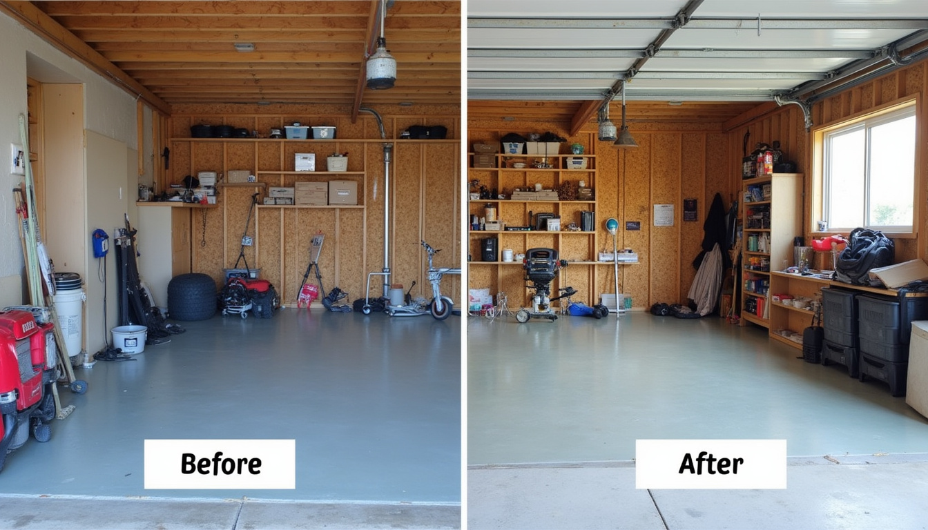  before and after of a clean, organized garage after junk removal service