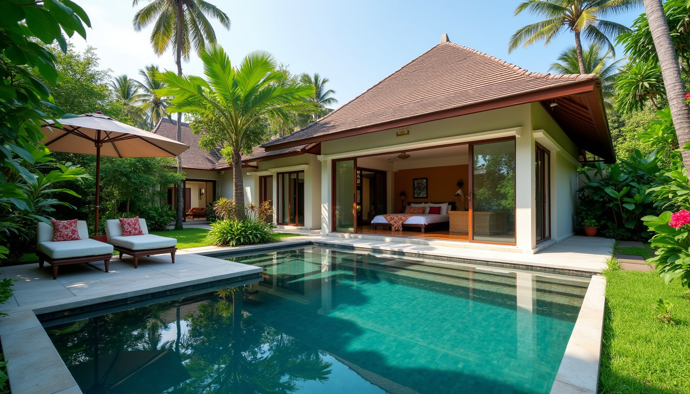  Luxury tropical villa with private pool surrounded by lush Balinese gardens and flowers