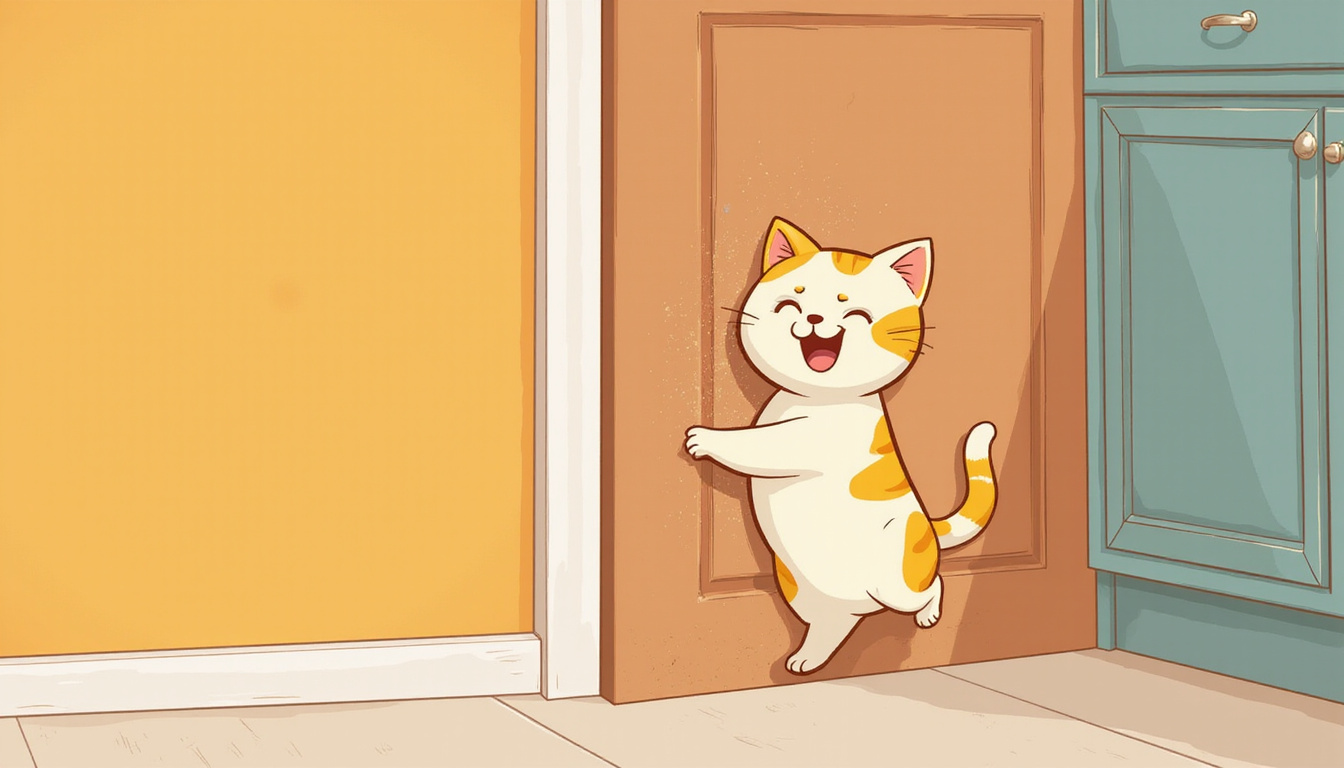 close-up of cat scratching door, preventing marking behavior, calm peaceful home environment