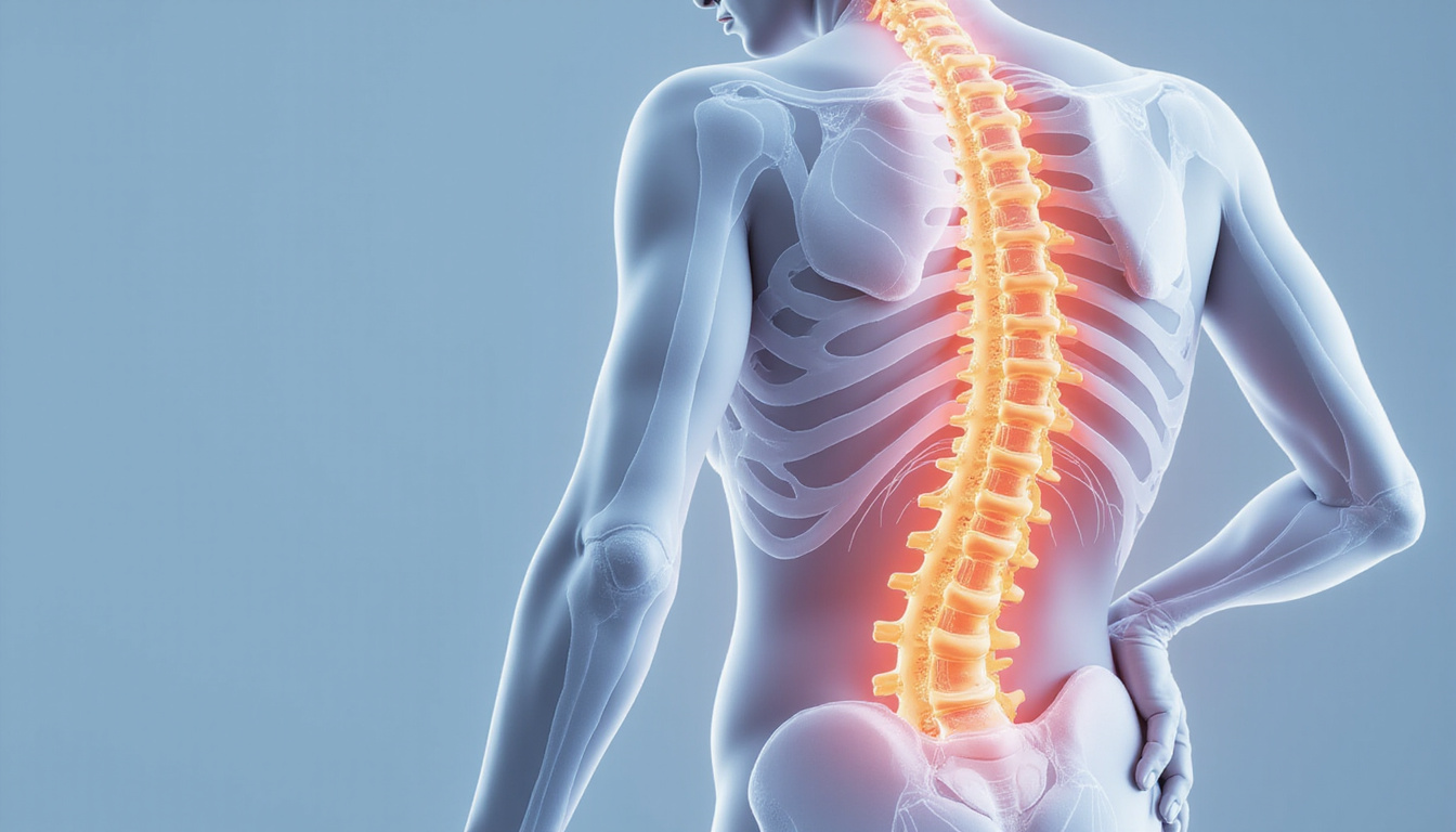  Healthy spine illustration highlighting decompressed vertebrae, relief from back pain concept