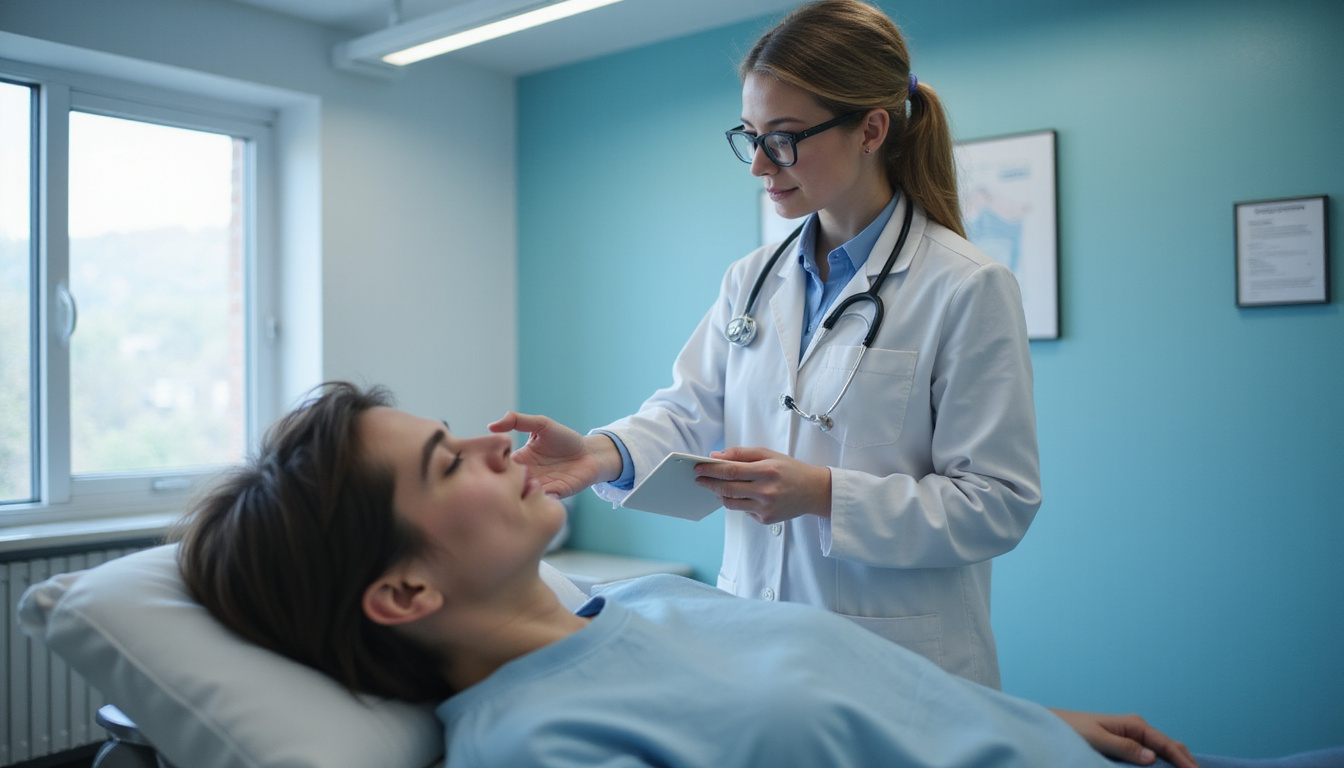  healthcare professional demonstrating advanced pain relief therapy, modern clinic setting, patient comfort focus